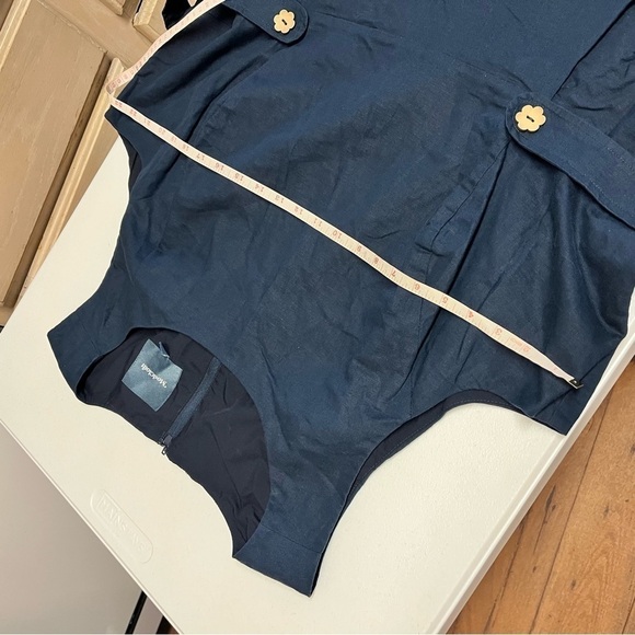 ModCloth Something Sixties Cotton Linen Dress Navy Blue Wood Buttons Size 28 - Picture 5 of 7